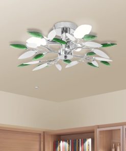 Lustră cu frunze cristal acrilic, alb/verde, pentru 3 becuri E14