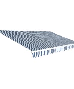 vidaXL Copertină pliabilă acționată manual, 500 cm, albastru și alb