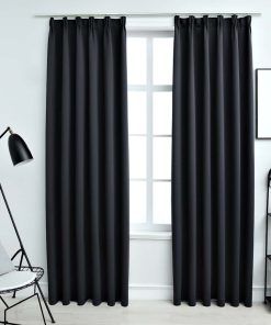 vidaXL Draperii opace cu cârlige, 2 buc., negru, 140 x 175 cm