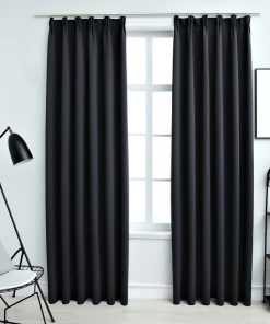 vidaXL Draperii opace cu cârlige, 2 buc., negru, 140 x 245 cm