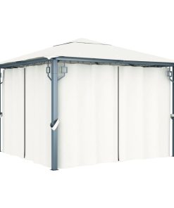 vidaXL Pavilion cu perdele, crem, 300 x 300 cm, aluminiu