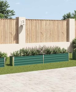 vidaXL Strat înălțat de grădină, verde, 320x40x45 cm, oțel galvanizat