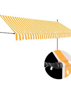 vidaXL Copertină retractabilă manual cu LED, alb & portocaliu, 400 cm