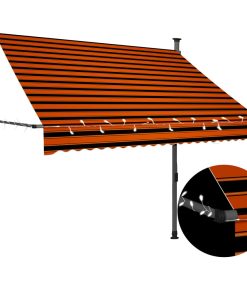 vidaXL Copertină retractabilă manual cu LED, portocaliu & maro, 200 cm