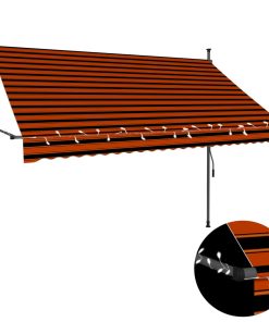 vidaXL Copertină retractabilă manual cu LED, portocaliu & maro, 250 cm