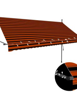 vidaXL Copertină retractabilă manual cu LED, portocaliu & maro, 300 cm