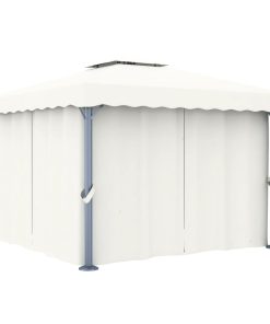 vidaXL Pavilion cu perdea, alb crem, 3 x 3 m, aluminiu
