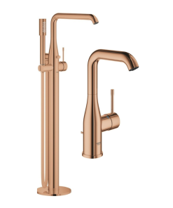 Pachet baterie freesanding lavoar si baterie stativa L Grohe Essence Cupru Mat