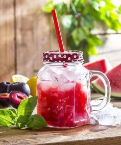 Cana limonada cu pai rosu Pasabahce Homemade 450 ml