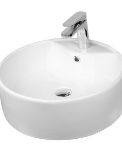 Lavoar pe blat alb lucios 47 cm, rotund, orificiu baterie, Fluminia Ibiza Grande New