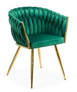 Scaun modern din catifea si cadrul auriu BUC 261 verde