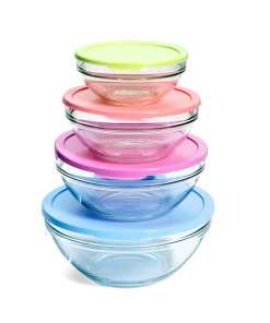 Set 4 caserole cu capac rotunde Pasabahce Chef's 2.5 L 1.7 L 1.13 L si 0.6 L