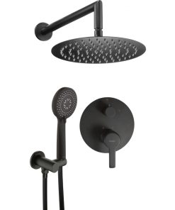 Set de dus incastrat cu palarie, para de dus si baterie culoare neagra Deante, Arnika