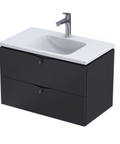 Set mobilier suspendat Oristo Siena negru mat si lavoar marmura Amelia 80 cm