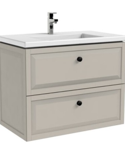 Set mobilier suspendat Oristo Monteblanco sand mat si lavoar marmura Amelia 80 cm