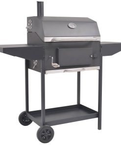 vidaXL Grătar barbecue cu cărbuni, afumătoare și raft jos, negru