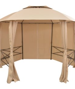 vidaXL Marchiză pavilion de grădină, perdele, hexagonal, 360x265 cm