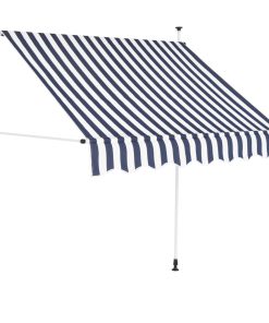 vidaXL Copertină retractabilă manual, dungi albastru și alb, 150 cm