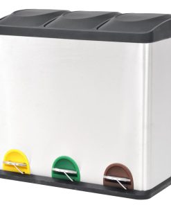 vidaXL Coș gunoi cu pedale pentru reciclare, oțel inoxidabil, 54 L