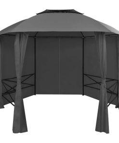 vidaXL Marchiză pavilion de grădină cu perdele, 360x265 cm, hexagonal