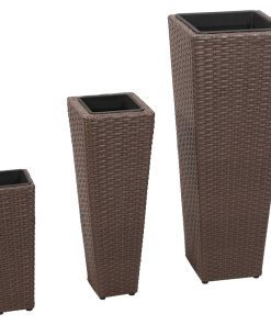 vidaXL Straturi înălțate de grădină, 3 buc., maro, poliratan