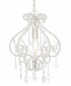 vidaXL Candelabru cu mărgele, alb, rotund, E14