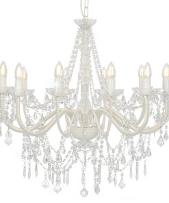 vidaXL Candelabru cu mărgele, alb, 12 becuri E14