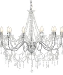 vidaXL Candelabru cu mărgele, argintiu, 12 becuri x E14