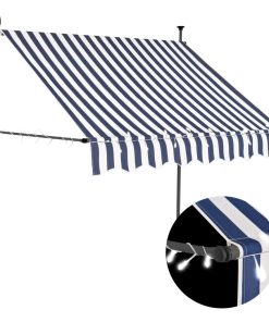 vidaXL Copertină retractabilă manual cu LED, albastru & alb, 200 cm