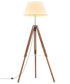 vidaXL Lampă de podea trepied, maro miere și alb, 141 cm, lemn de tec