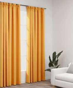 vidaXL Perdele opace aspect pânză, cârlige, 2 buc. galben, 140x225 cm
