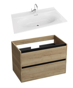 Mobilier suspendat de baie 80 cm cu lavoar incastrat Minnesota Stejar