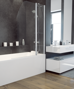 Paravan cada Besco Avis un element fix + un element mobil 120x140cm sticla transparenta 6mm profil crom