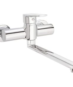 Baterie chiuveta bucatarie crom cu montare perete, pipa 245 mm, Deante Tubo