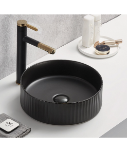 Lavoar rotund pe blat, cu riflaje 3D, negru mat Imperial Foglia