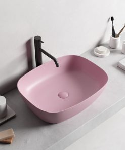 Lavoar baie pe blat, dreptunghiular margini rotunde, roz mat, Bristol Foglia