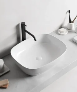 Lavoar baie pe blat, dreptunghiular margini rotunde, alb , Bristol, Foglia