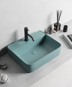 Lavoar baie pe blat, verde turcoaz mat, dreptunghiular, cu orificiu baterie, Foglia Golar