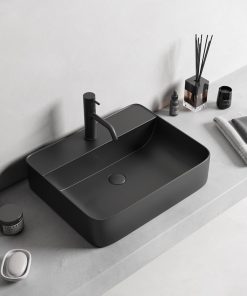 Lavoar baie pe blat, negru mat, dreptunghiular, cu orificiu baterie Foglia Golar