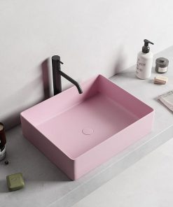 Lavoar baie dreptunghiular pe blat, roz mat, Foglia, Color