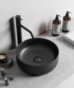 Lavoar baie pe blat, negru mat, rotund, linii 3D, Foglia, Line