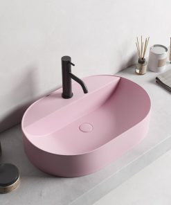 Lavoar baie pe blat, roz mat, cu orificiu baterie, Foglia Maurice