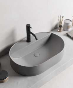 Lavoar baie pe blat, gri mat, cu orificiu baterie, Foglia Maurice