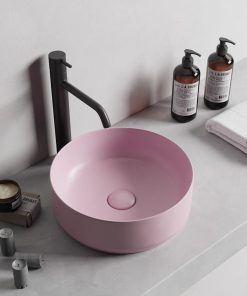 Lavoar baie pe blat, roz mat, rotund, linii 3D Foglia Line