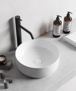 Lavoar baie pe blat, alb, rotund, linii 3D, Foglia Line