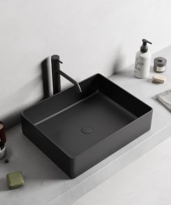 Lavoar baie dreptunghiular pe blat, negru mat, fara ventil, Foglia, Color