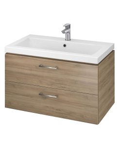 Set dulap baie cu lavoar incastrat Cersanit Lara, 80 cm, nuc