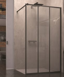 Cabina de dus Walk-In SanSwiss Easy STR4P 80cm sticla securizata Loft Industrie 8mm profil negru mat
