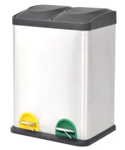 vidaXL Coș gunoi cu pedale pentru reciclare, oțel inoxidabil, 36 L