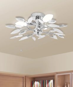 Lustră cu frunze cristal acrilic, alb/transparent, pentru 3 becuri E14
